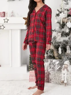 Outlet Świąteczna dziecięca piżama bawełniana w kratkę Bielizna|Piżamy