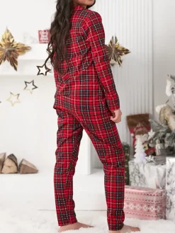 Outlet Świąteczna dziecięca piżama bawełniana w kratkę Bielizna|Piżamy