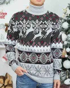 Best Świąteczny męski sweter z golfem w kolorze szarym Bluzki