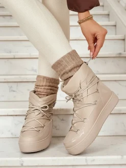 Outlet Wsuwane botki a'la śniegowce damskie w kolorze jasnom Vevnose Śniegowce|Botki Z Delikatnym Ociepleniem