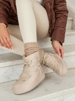 Outlet Wsuwane botki a'la śniegowce damskie w kolorze jasnom Vevnose Śniegowce|Botki Z Delikatnym Ociepleniem