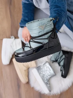 New Wsuwane botki a'la śniegowce damskie w kolorze niebieskim Vevnose Śniegowce|Botki Z Delikatnym Ociepleniem