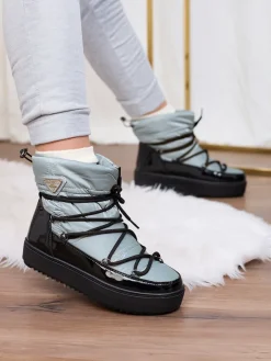 New Wsuwane botki a'la śniegowce damskie w kolorze niebieskim Vevnose Śniegowce|Botki Z Delikatnym Ociepleniem