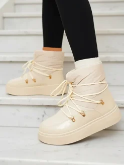 Best Wsuwane śniegowce damskie w kremowym kolorze Dabenda Śniegowce|Botki Z Grubym Ociepleniem