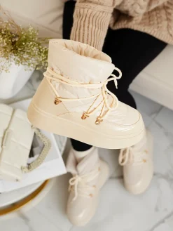 Best Wsuwane śniegowce damskie w kremowym kolorze Dabenda Śniegowce|Botki Z Grubym Ociepleniem