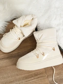 Best Wsuwane śniegowce damskie w kremowym kolorze Dabenda Śniegowce|Botki Z Grubym Ociepleniem