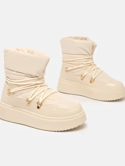 Best Wsuwane śniegowce damskie w kremowym kolorze Dabenda Śniegowce|Botki Z Grubym Ociepleniem