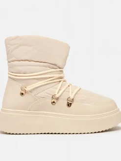 Best Wsuwane śniegowce damskie w kremowym kolorze Dabenda Śniegowce|Botki Z Grubym Ociepleniem