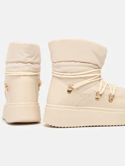 Best Wsuwane śniegowce damskie w kremowym kolorze Dabenda Śniegowce|Botki Z Grubym Ociepleniem