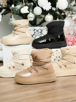 Best Wsuwane śniegowce damskie w kremowym kolorze Dabenda Śniegowce|Botki Z Grubym Ociepleniem