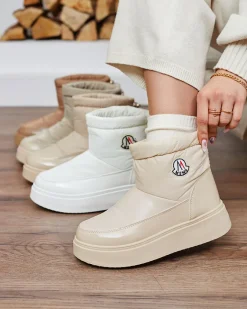 Clearance Wsuwane śniegowce damskie w kremowym kolorze Ademra Śniegowce|Botki Z Grubym Ociepleniem