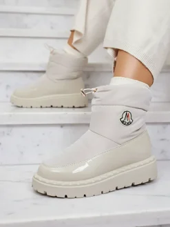 Outlet Wsuwane śniegowce damskie w kremowym kolorze Ireda Śniegowce|Botki Z Delikatnym Ociepleniem