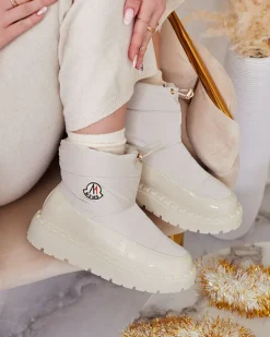 Outlet Wsuwane śniegowce damskie w kremowym kolorze Ireda Śniegowce|Botki Z Delikatnym Ociepleniem