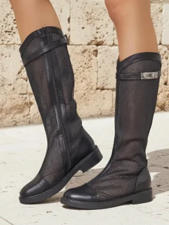 Discount Wysokie ażurowe damskie botki Ovittole Botki Bez Ocieplenia|Botki Na Płaskim Obcasie