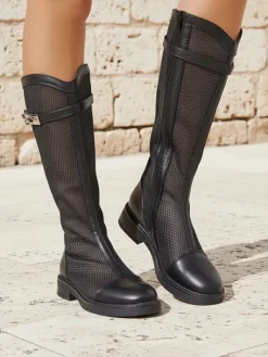 Discount Wysokie ażurowe damskie botki Ovittole Botki Bez Ocieplenia|Botki Na Płaskim Obcasie