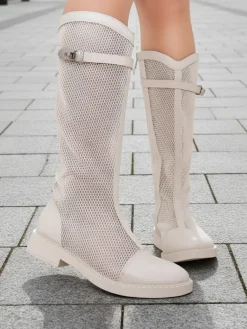 New Wysokie ażurowe damskie botki Ovittole Botki Bez Ocieplenia|Botki Na Płaskim Obcasie