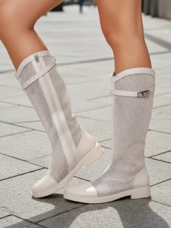 New Wysokie ażurowe damskie botki Ovittole Botki Bez Ocieplenia|Botki Na Płaskim Obcasie
