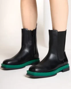 Hot Wysokie botki damskie z kwadratowym noskiem w kolorze czarno-m Litepi Botki Z Delikatnym Ociepleniem|Botki Na Płaskim Obcasie