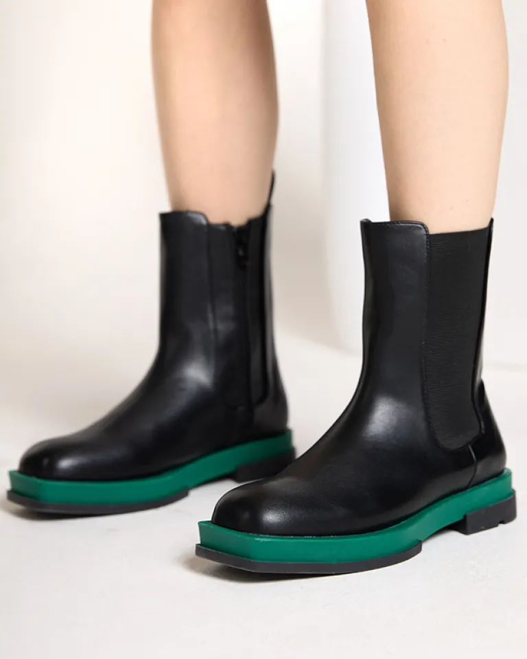 Hot Wysokie botki damskie z kwadratowym noskiem w kolorze czarno-m Litepi Botki Z Delikatnym Ociepleniem|Botki Na Płaskim Obcasie