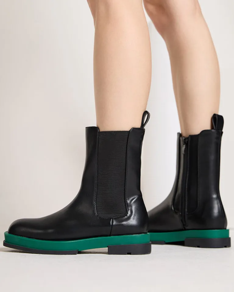 Hot Wysokie botki damskie z kwadratowym noskiem w kolorze czarno-m Litepi Botki Z Delikatnym Ociepleniem|Botki Na Płaskim Obcasie