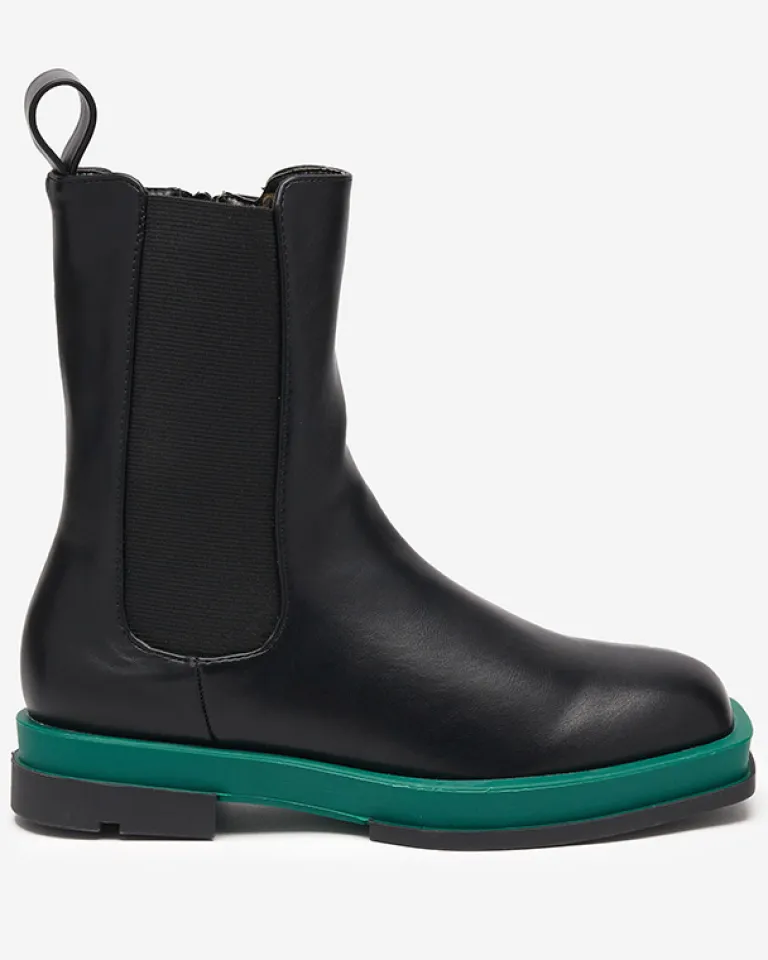 Hot Wysokie botki damskie z kwadratowym noskiem w kolorze czarno-m Litepi Botki Z Delikatnym Ociepleniem|Botki Na Płaskim Obcasie