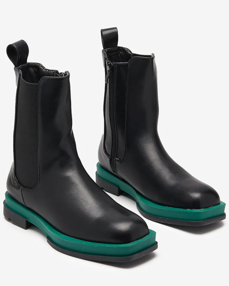 Hot Wysokie botki damskie z kwadratowym noskiem w kolorze czarno-m Litepi Botki Z Delikatnym Ociepleniem|Botki Na Płaskim Obcasie