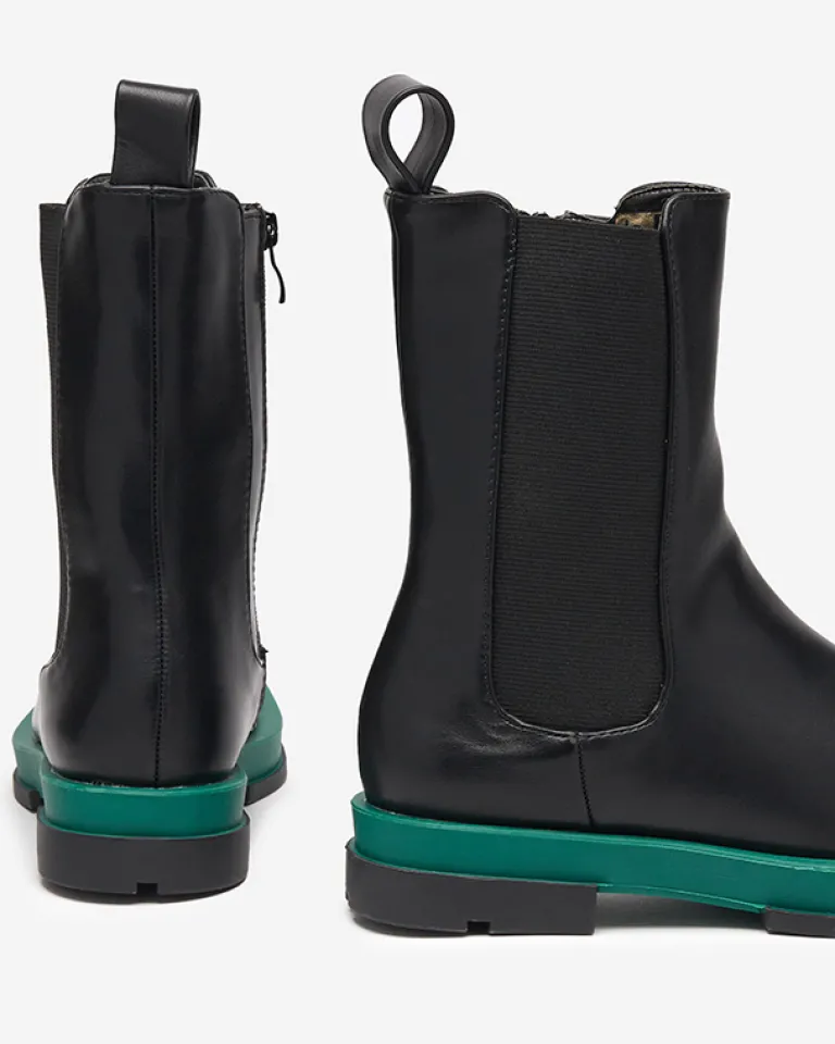 Hot Wysokie botki damskie z kwadratowym noskiem w kolorze czarno-m Litepi Botki Z Delikatnym Ociepleniem|Botki Na Płaskim Obcasie