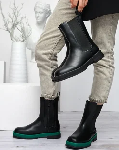 Hot Wysokie botki damskie z kwadratowym noskiem w kolorze czarno-m Litepi Botki Z Delikatnym Ociepleniem|Botki Na Płaskim Obcasie