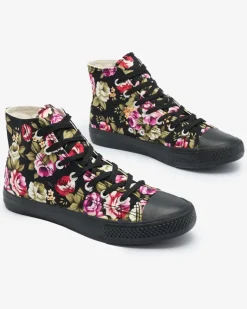 Outlet Wysokie czarne kwieciste trampki damskie Soxic Trampki