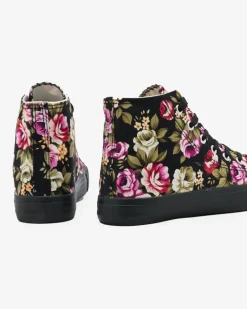 Outlet Wysokie czarne kwieciste trampki damskie Soxic Trampki