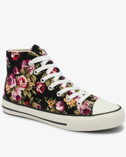 Best Wysokie czarne trampki damskie we wzór w kwiaty Soxic Trampki