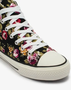Best Wysokie czarne trampki damskie we wzór w kwiaty Soxic Trampki