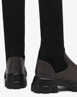 Clearance Wysokie wsuwane kozaki damskie w kolorze czarno - brązowym Alerpi Kozaki Na Płaskim Obcasie|Kozaki Bez Ocieplenia