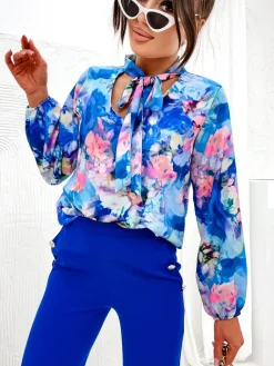 Discount Wzorzysta bluzka z kokardą Bluzki / Koszule / Koszulki