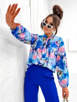 Discount Wzorzysta bluzka z kokardą Bluzki / Koszule / Koszulki