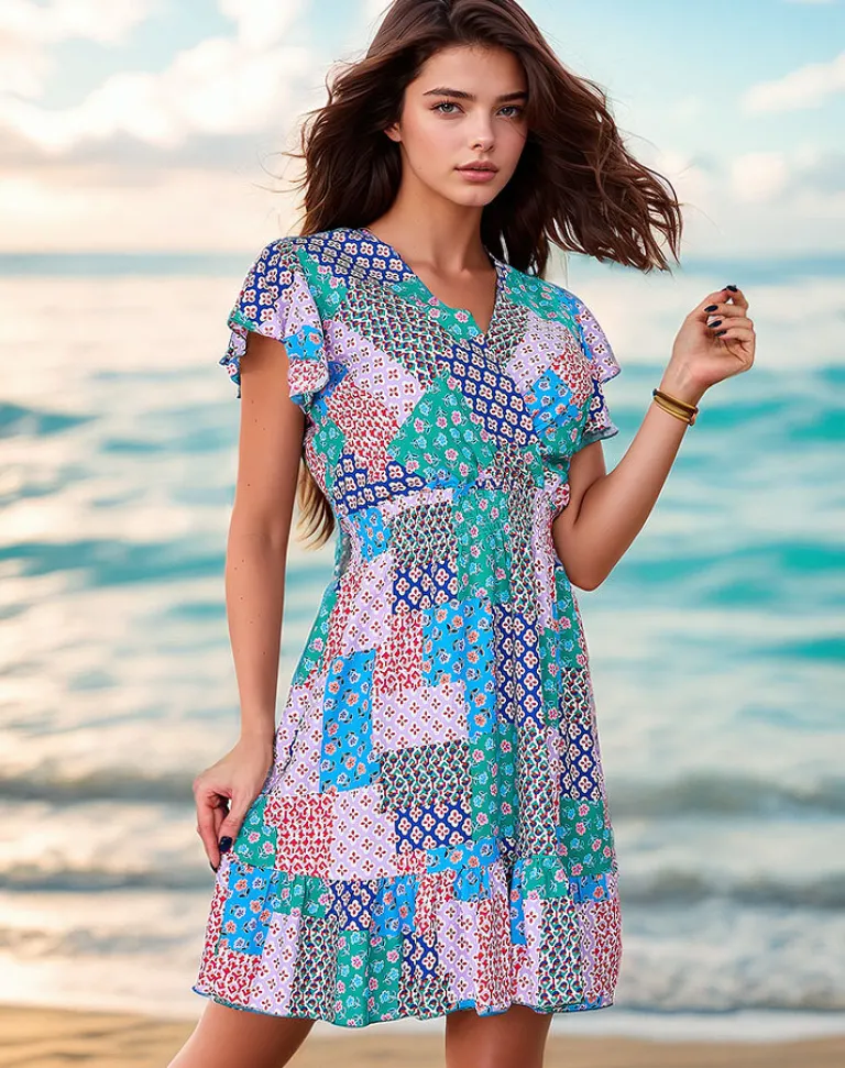 Wzorzysta damska sukienka mini Sukienki Letnie|Sukienki Krótkie