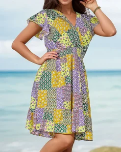 Outlet Wzorzysta damska sukienka mini Sukienki Letnie|Sukienki Krótkie