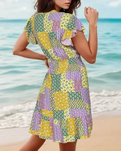 Outlet Wzorzysta damska sukienka mini Sukienki Letnie|Sukienki Krótkie