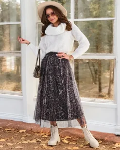 Outlet Wzorzysta damska spódnica midi z tiulem Spódnice