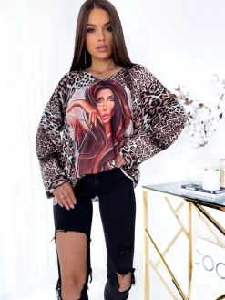 Best Wzorzysta długa bluzka damska Bluzki / Koszule / Koszulki