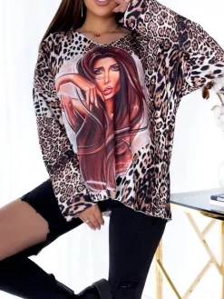 Best Wzorzysta długa bluzka damska Bluzki / Koszule / Koszulki