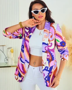 Outlet Wzorzysta marynarka damska Bluzy|Kurtki / Marynarki / Płaszcze