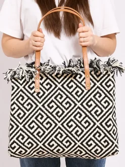 Best Wzorzysta pleciona torebka shopper Damskie Torebki Shoppers|Wiklinowe I Słomiane