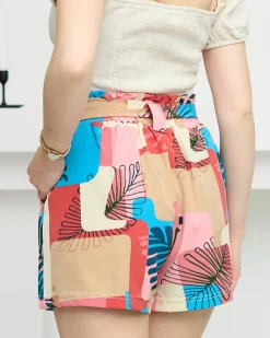 Best Wzorzyste różowe damskie materiałowe krótkie spodenki Szorty|Krótkie Spodenki