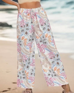 Best Wzorzyste szerokie spodnie damskie Spodnie Materiałowe