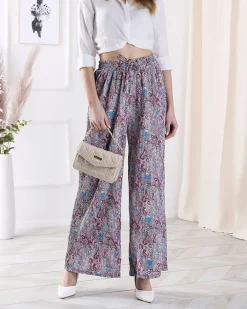 Best Wzorzyste szerokie spodnie damskie w kolorze niebieskim Spodnie Materiałowe