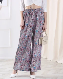 Best Wzorzyste szerokie spodnie damskie w kolorze niebieskim Spodnie Materiałowe