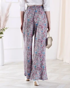 Best Wzorzyste szerokie spodnie damskie w kolorze niebieskim Spodnie Materiałowe