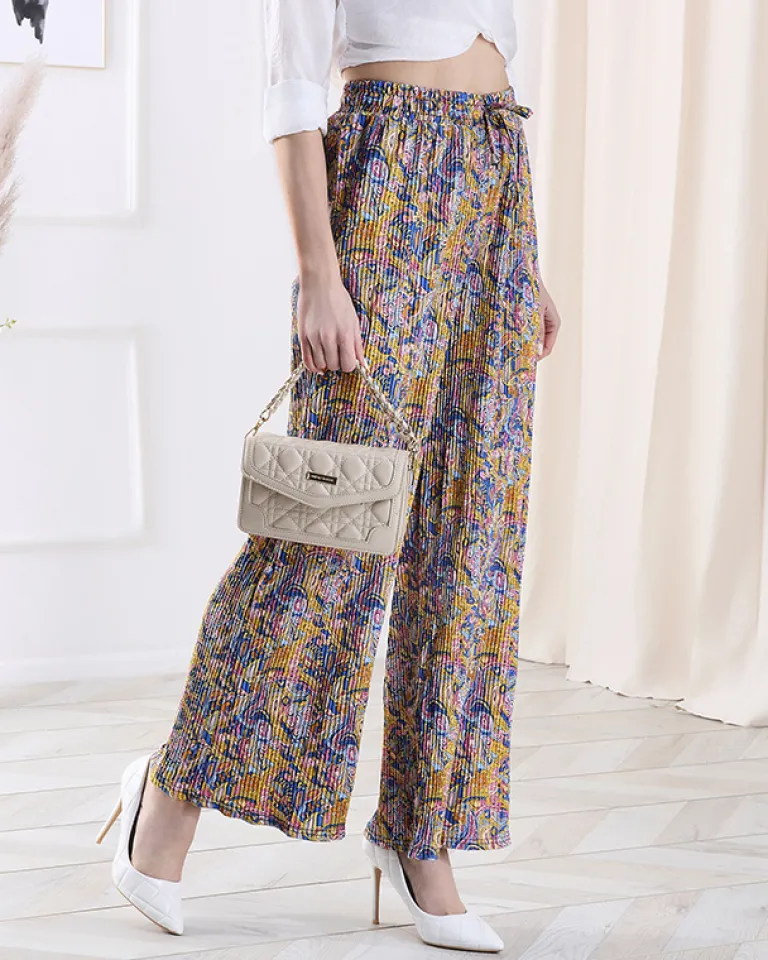 Best Wzorzyste szerokie spodnie damskie w kolorze m Spodnie Materiałowe