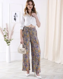 Best Wzorzyste szerokie spodnie damskie w kolorze m Spodnie Materiałowe